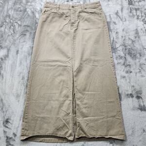 Vintage Y2K Delia's Skirt Womens 7/8 Tan Khaki Button Fly Pencil Maxi Front Slit